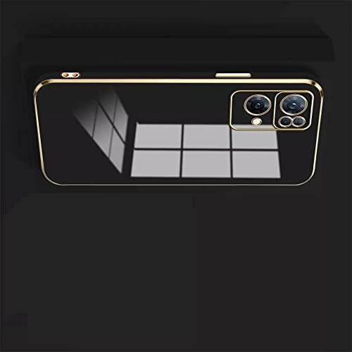 Image of Apurb Store for Oppo Reno 7 Pro 5G Plating Square Gold Frame Phone Case Luxury Soft Silicone Back Cover (for Oppo Reno 7 Pro 5G, Black)