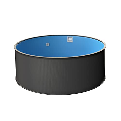 mediPOOL Juego de piscina Basic Plus Ø 4,50 m forma redonda, profundidad 1,20 m, fabricado en Europa, pared de acero antracita, con filtro de arena, escalera y skimmer