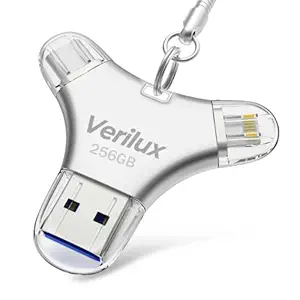 Verilux 256 GB Flash Drive 4 in 1 Flash Drive Fashion Metal Triangle Travel Flash Drives with Keychain High Speed USB 3.0 Universal Flash Drives for iPhone, Android, Tablet