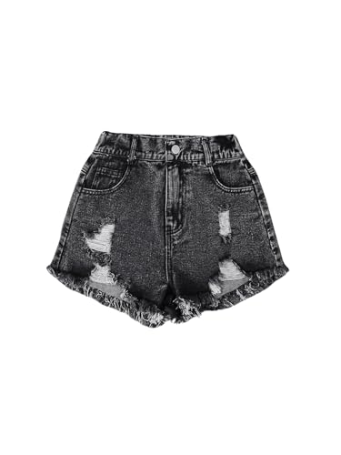 Image of Floerns Girl's Ripped Raw Hem Elastic Waist Straight Leg Denim Shorts with Pockets