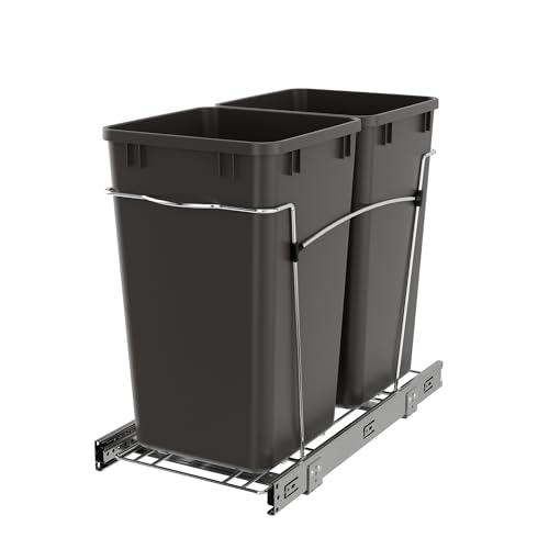 Image of Rev-A-Shelf Double Pullout Garbage Trash Cans for Kitchen Cabinets, 27 Qt