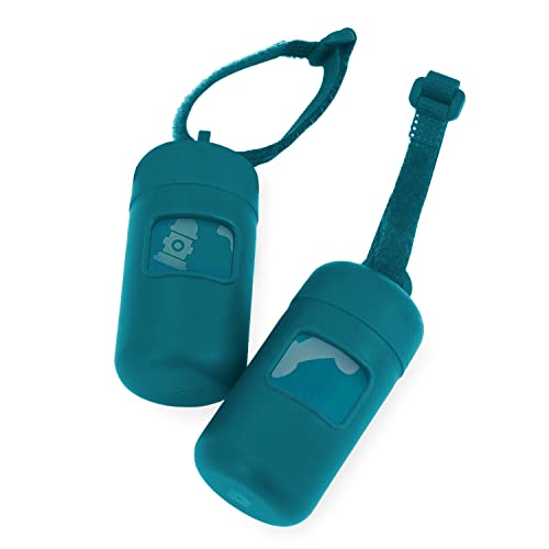 Image of Best Pet Supplies Dog Poop Bag Holder Leash Attachment with 30 Bags, Reusable Dispenser for Travel, Walking, Park, and Outdoor Use, Durable with Clip-On - Turquoise, Pack of 2