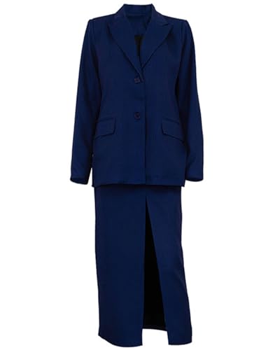Costume deux pièces à fines rayures avec veste boutonnée et jupe élégante