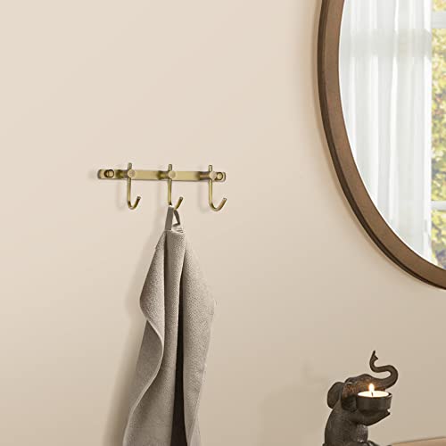 WINCASE Antique Brass Towel Hook Rack, Brushed Wall Hook Rack, Row Hooks with 3 Hooks Wall Mounted Rustic Bath Coat Hook Rack Holders