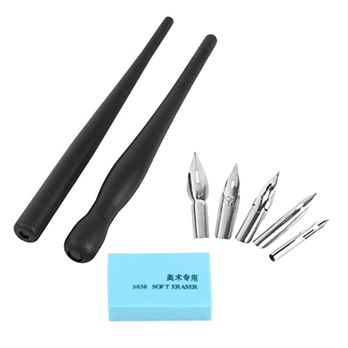 equlup Conjunto de pluma de pluma, 1 set de dibujos animados de dibujos animados de dibujos cómicos de pintura de dibujos herramientas con 2 soportes para lápiz y 5 nibes para caligrafía