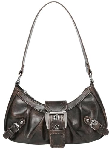 AFMKTICA Y2K Trendy Purse for Women, Leather Buckle Punk Hobo Clutch Purses Bags for Ladies Top Handle Shoulder Bag (Deep brown)