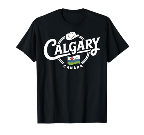 Calgary Canada City Cowboy Hat Scenic Logo T-Shirt
