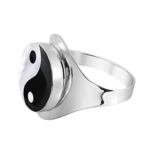 Aeravida Spiritual Balance Yin and Yang Symbol Simulated Black Onyx .925 Sterling Silver Ring | Classic Wedding Rings For Women | Casual Comfort Fit Silver Rings for Women | Yin and Yang Ring Gift for Women2