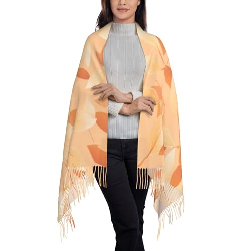 Light Orange Foliage Pattern Women Scarf Tassel Scarf Shawl Warm
