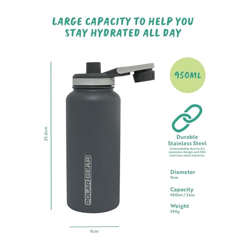 Polar Gear Stainless Steel Water Bottle 1L - Double Wall Vacuum Insulated Water Bottles With Dust Cover Screw Cap, Leakproof Metal Water Bottle, Bpa Free Drinking Bottle With Carry Handle (Graphite) - 3