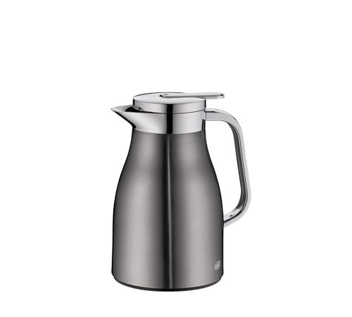alfi SKYLINE 650ml, cool grey mat, Edelstahl-Isolierkanne mit hygienischem Hartglaseinsatz, Drehverschluss mit bequemer Drucktaste, ergonomischer Griff, mit einer Hand, ideal als Kaffeekanne