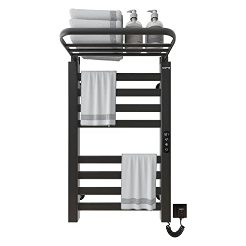 Heated Towel Rack, WiFi Towel Warmer Rack, für Alexa und Google Home and TUYA APP, Heated Towel Racks for Bathroom, with 1H-9H Hour Timer 86?-158? Temperature Control-WiFi Black Right