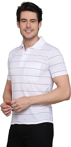 Image of INKKR Men's Striped Polo Neck Cotton Blend Multicolor T-Shirt