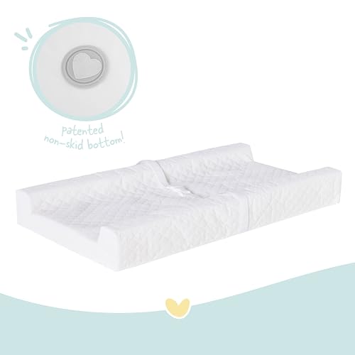 Image of Regalo Baby Basics Changing Pad with Non-Slip Grip System, Waterproof Diaper Changing Pad for Dresser or Changing Table, Contoured Infant Changing Pad with Safety Strap, White