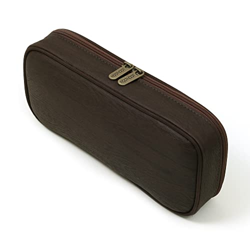 Image of LOONLOON 664 Wood Pencil Case Dark Brown - Large Capacity Multi-Section Pen Pouch with Divider for School, College, Office, Student Stationery Organizer