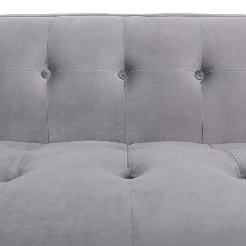 Mid-Century Velvet Chesterfield Sofa Couch, Modern Love Seats Sofa Furniture, Upholstered Button Tufted Couch With 2 Bolster Pillows For Living Room Apartment, Grey #TOP4