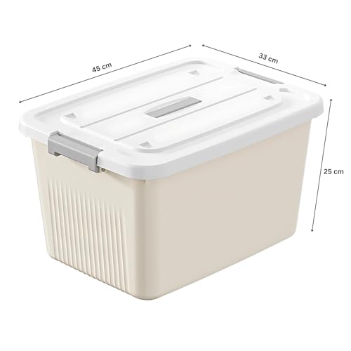 Image of Ash & Roh Plastic Storage Box /Bin /Container with Locking Lid - Sturdy and Versatile Home Organizer, Available in Multiple Size. (2, CREAM, Xl - 33cm X 45cm X 25cm)