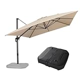 PURPLE LEAF 10' X 13' Patio Umbrella with Base Outdoor Cantilever Rectangle Umbrella Aluminum Offset Umbrella with 360-degree Rotation for Garden Deck Pool Patio Beige