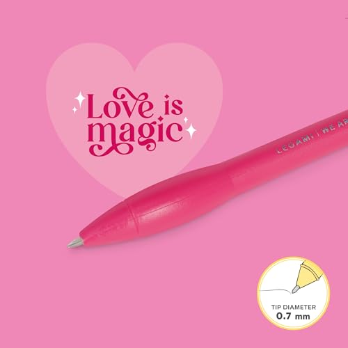 Legami - Kugelschreiber mit leuchtendem Herz, Writing is Magic, rosa Tinte, LED-Schreibstift für Kinder und Erwachsene, 0,7 mm Spitze, Heart-Thema