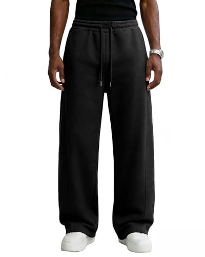 Image of Men's Baggy Sweatpants Cotton Fleece Wide Leg Lounge Sweat Pants Drawstring Waist Jogging Pants with Pockets