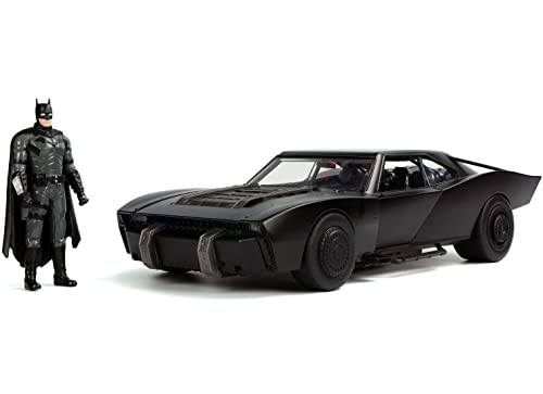 Image of Batmobile Matt Black with Lights and Diecast Figurine (2022) Movie DC Comics 1 /18 Diecast Model Car by Jada 32504