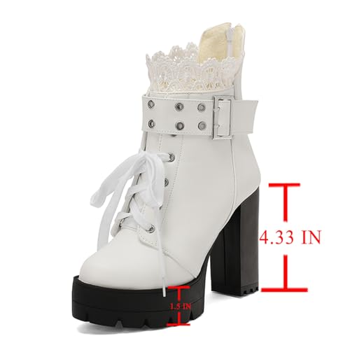 Image of FOREADA Goth Boots Chunky Heel Boot For Women Ankle Combat Booties Black Platform Bootie Buckle Rivets Punk Goth Shoes With Zipper