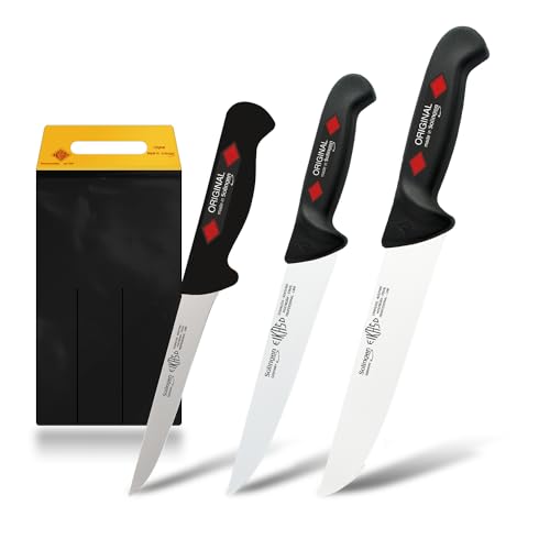 EIKASO Solingen Metzgermesser Set Schlachtmesser-Set 3-Teilig. Profi Messerset aus Molybdänstahl 1.4116 eisgehärtet mit rutschfestem Griff für Profis und Privat (Schwarz)