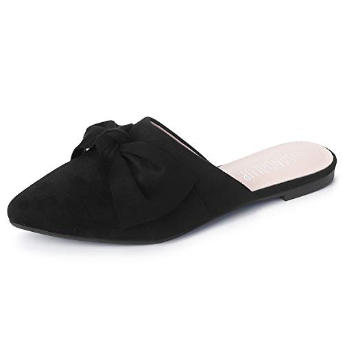 SANDALUP Mules Women Shoes w Pointed Toe and Elegant Bowknot Black 09