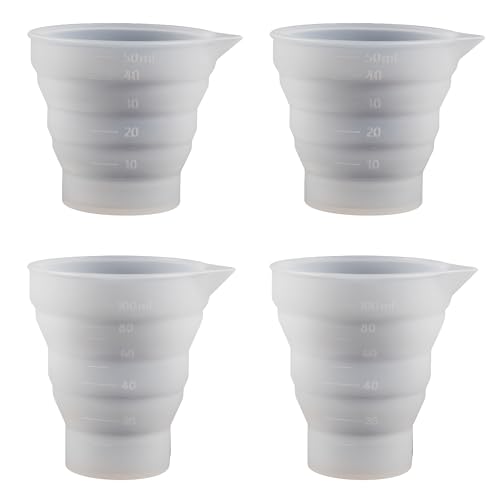 4 bolas dosificadoras para detergente líquido, tazas medidoras plegables de 50 ml, 100 ml, dispensador de líquido de lavado adecuado para moldes, vertido de pintura, cocinas, laboratorios