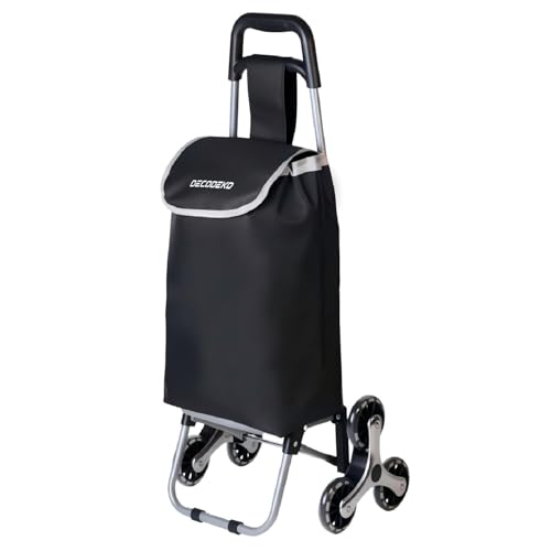 Carro de la Compra 6 Ruedas, Carrito Compra Plegable de Aluminio con Bolsa Oxford Desmontable, Carro Compra para Subir Escaleras (Negro, 23L)