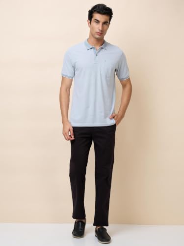 Image of Raymond Men Modern Fit Solid Pattern Pure Cotton Polo Neck Half Sleeve Casual T-Shirt