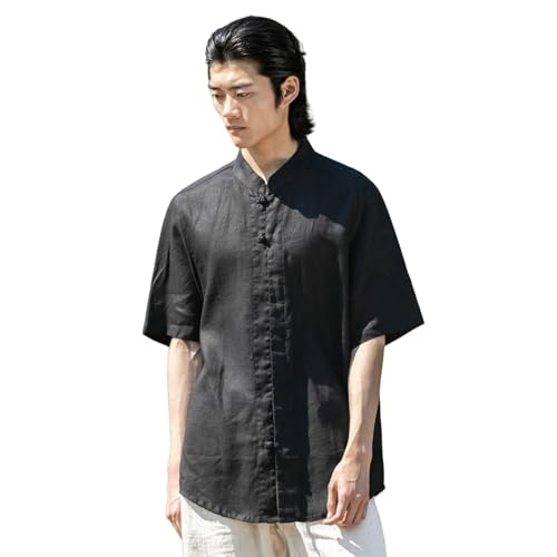 Chemise en lin homme style chinois à manches courtes rétro