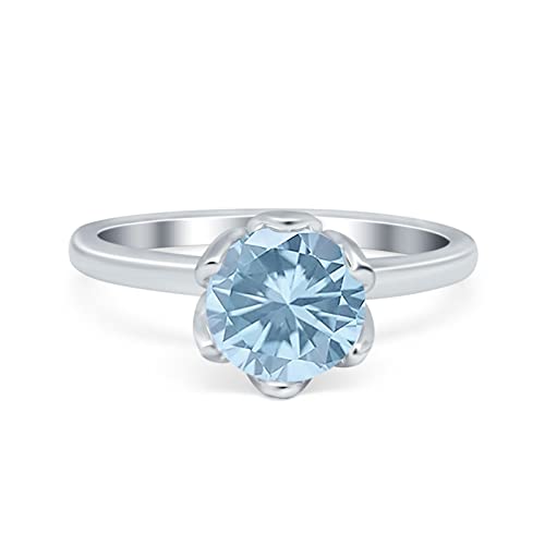 Blue Apple Co. Flower Solitaire Wedding Engagement Ring Round Simulated Cubic Zirconia 925 Sterling Silver