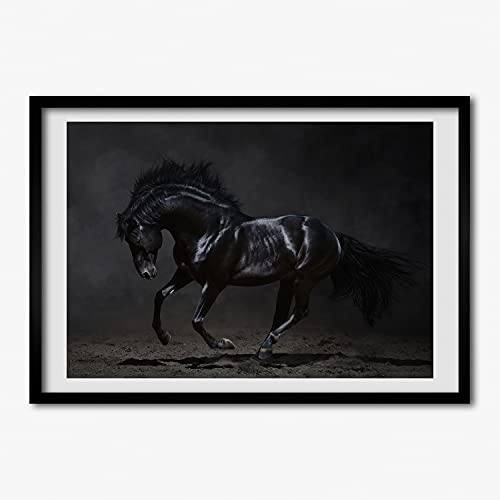 Cadre photo 70x50 cm en bois MDF Tulup avec affiche de cheval noir pour décoration murale