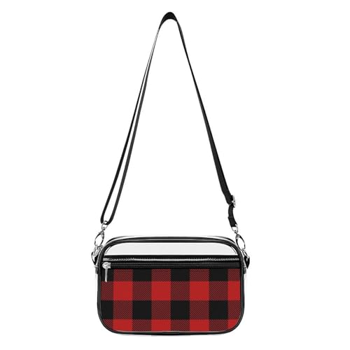 Scottish Red Checkered Black Twill Clear Stadium Bag Clear Mini Messenger Bags with 2 Compartments Crossbody Bag