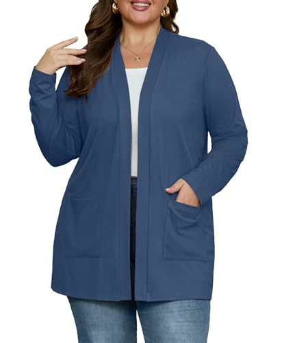 Image of OLRIK Plus Size Cardigan for Women 2026 Lightweight Open Front with Pockets