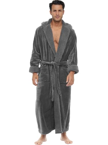 Alexander Del Rossa Plush Mens Robe with Hood, Hooded Big and Tall Robes for Men, Sherpa Fleece Robe for Men