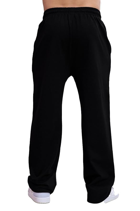 Image of Brooklyn New York Graphic Wide Leg Sweatpants, Black, Drawstring Elastic Waist with Pockets