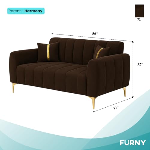 Image of FURNY Harmony 2 Seater Velvet Fabric Sofa Set (Dark Brown) with Golden Finish Legs | Durable & Comfortable | Ideal for Living Room