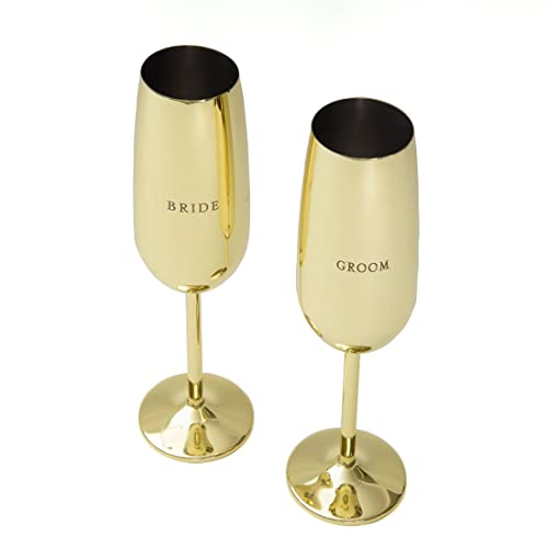 Style Me Pretty Gartner Studios Bride and Groom Toasting Flutes, Gold, 2 Pieces, 11