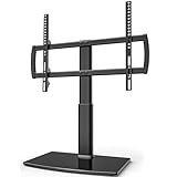 ユニバーサルテレビスタンド/ベース卓上テレビスタンド（壁掛け付き）32〜65インチ4レベルの高さ調節可能、ヘビーデューティ強化ガラスベース、最大55KGSスクリーン、HT03B-002