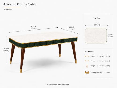 Image of WOODEN SPACE Majestic 4 Seater Wooden Dining Table Set | Urban Marble Top Dining Table with Chairs for Dining Room & Kitchen (Dark Green Majestic Backline)