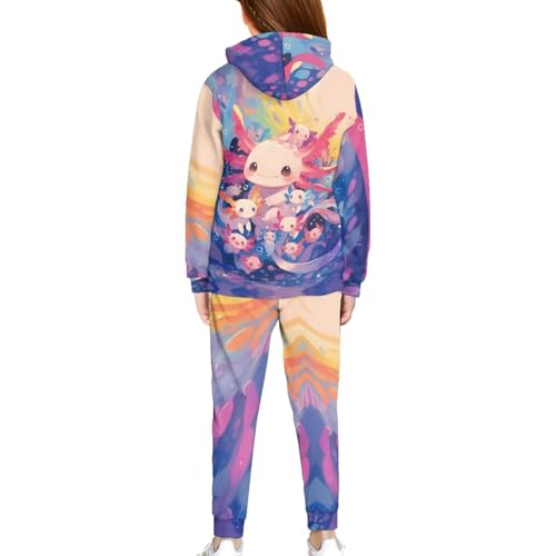 Axolotl Hoodies Tracksuit Long Sleeve Sweatshirts Jogger Pant 2 piece Outfits Girls 9-10 Oil Painting Pullover Hoodies and Sweatpants with Pocket Back to School Clothes Sweatshirt Set2
