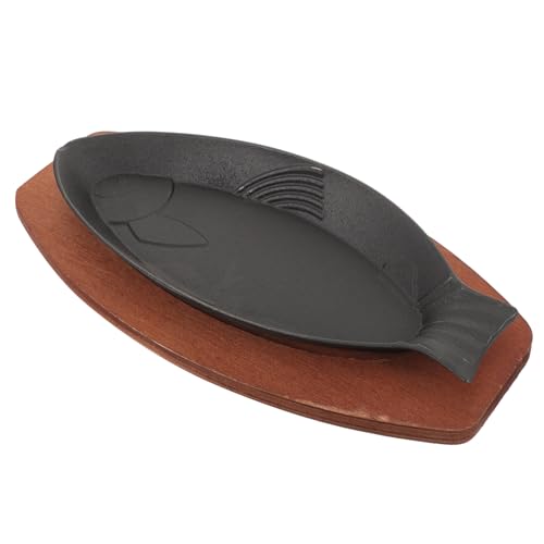 Toyvian Sartén de Hierro Fundido Resistente para Barbacoa y Asar Pescado con Diseño Forma de Pez Práctica Bandeja para Servir y Cocinar al Aire o Casa Profundidad para Raciones