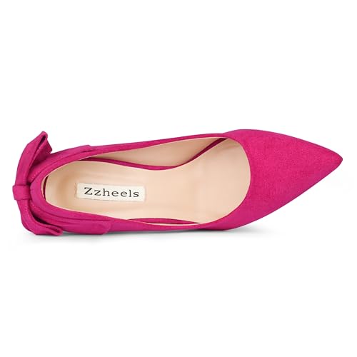 Image of Zzheels Women's Bow Heels Pointed Toe Chunky Pumps | Back Bow, Flare Heels, Block Heels, Bridal Wedding Shoes