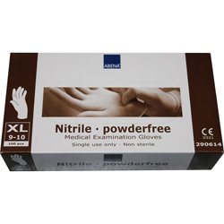 Jednorazowe rękawiczki z nitrylu Abena białe XL rozm. 10, bezpudrowe, niesterylne rękawiczki nitrylowe, 100 sztuk/Bo