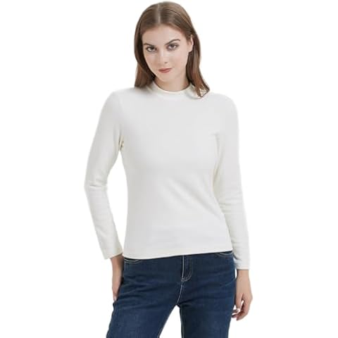 Flenwgo Heat Womens Ultra Soft Thermal Lightweight Baselayer Mock Neck Long Sleeve Underwear Top White XL Cover