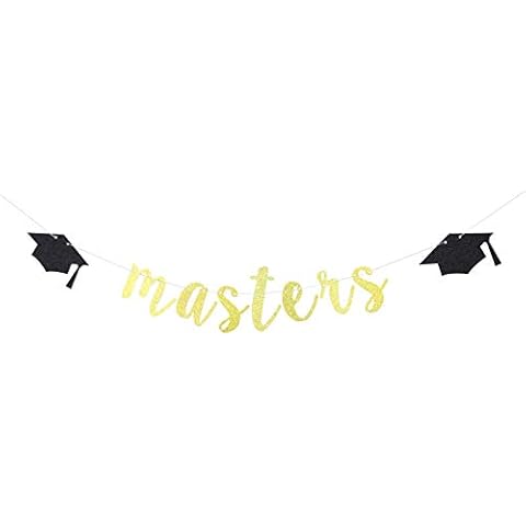 Masters Banner Gold Glitter Congrats Grad Sign Graduation Party Decorations Gradute Party Supplies Cover
