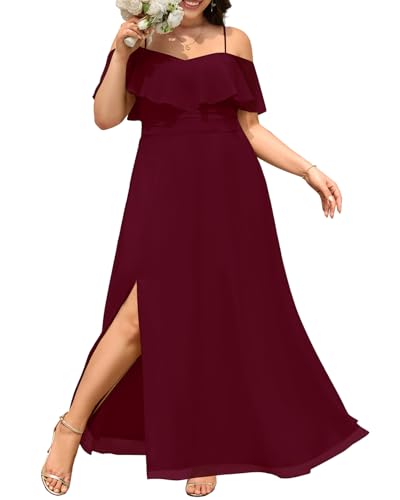 Image of Pinup Fashion Women Plus Size Bridesmaid Dresses - Off The Shoulder Formal Wedding Guest Bridal Shower Long Dress
