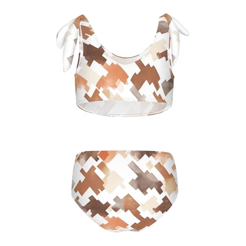 Brown Houndstooth Girls Two Piece Kids Bikini Set Quick-Dry Bathing Suit Swimming Suits Adjustable Shoulder Strap2